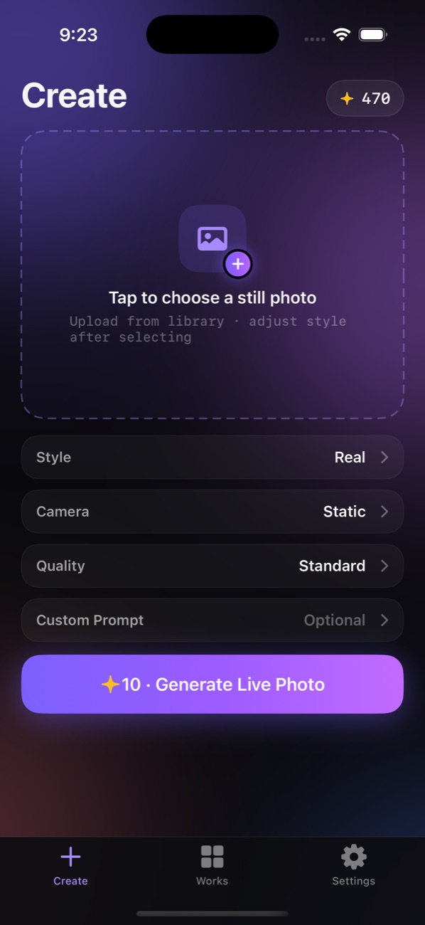 Live.AI main screen: pick a photo and turn a still photo into a Live Photo