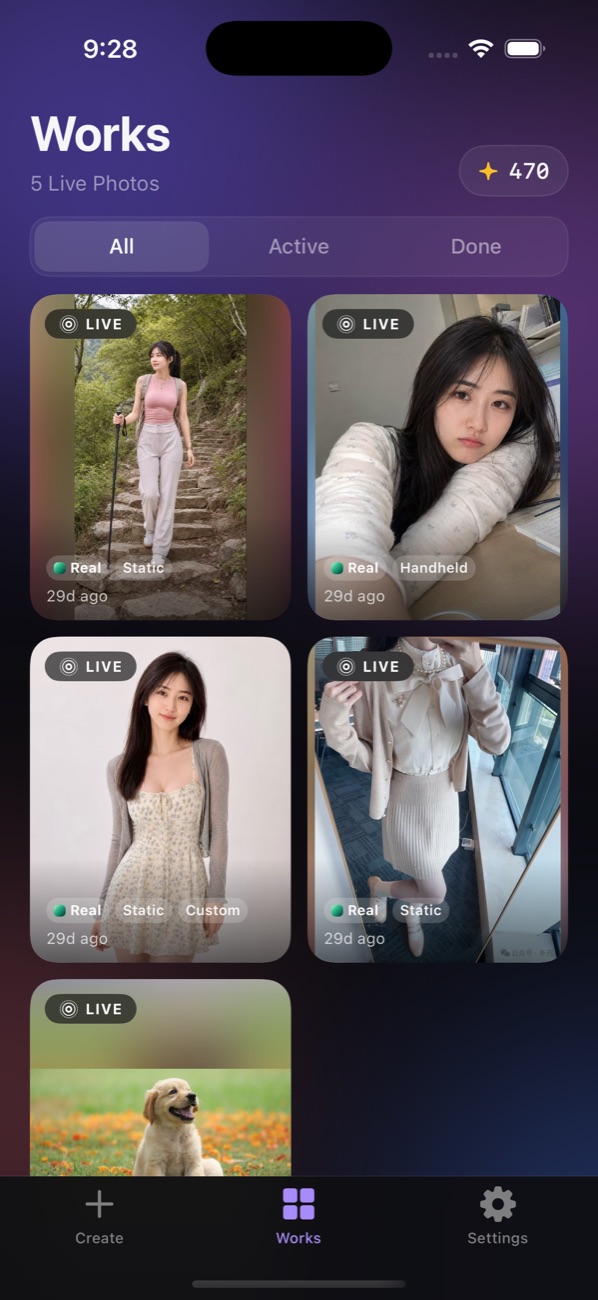 Live.AI generating and previewing AI camera motion on a still photo